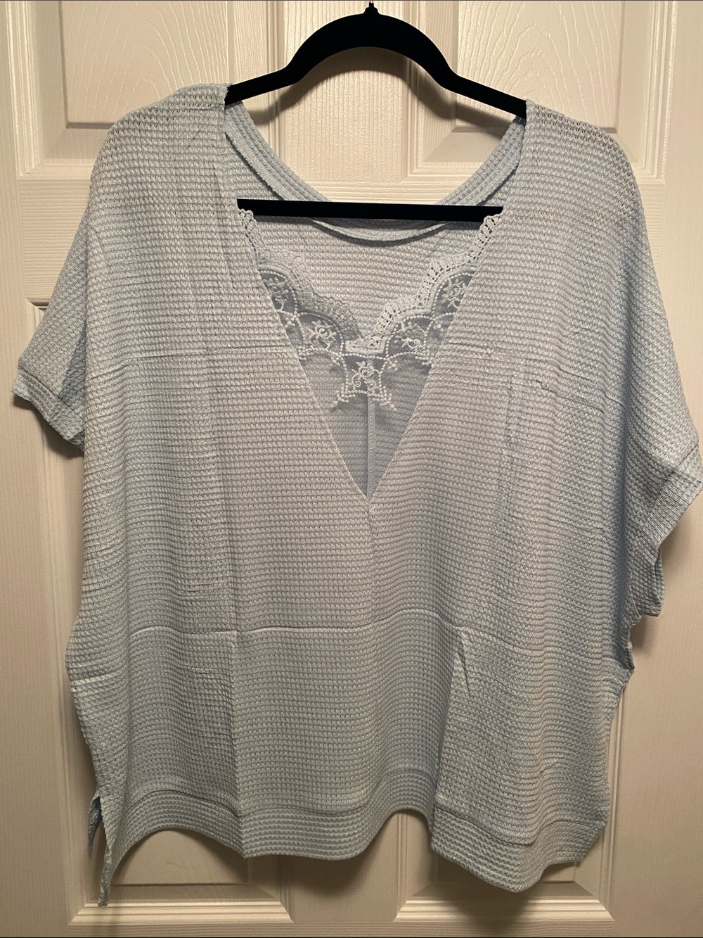 Falechay V-Neck Lace Insert Waffle Knit Oversized Top… size S - Picture 2 of 6